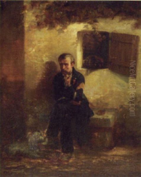 Pensive Soldier Oil Painting by Jean-Adolphe Beauce