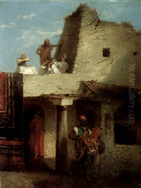 La Terrasse A Khanga-sidi-nadji, Province De Constantine Oil Painting by Jean-Adolphe Beauce