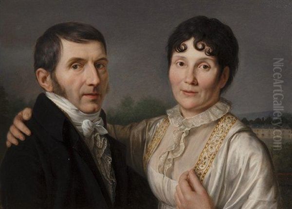 Autoportrait Avec Sa Femme, Marie-elie Vial Oil Painting by Nicolas-Anne de Beauchesne