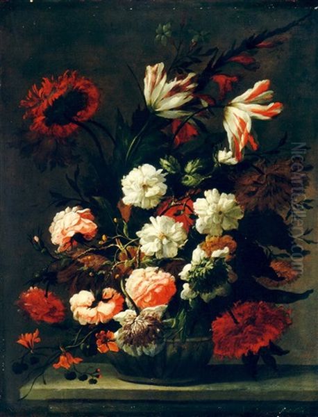 Bouquets De Fleurs Avec Anemones Oil Painting by Nicolas Beaudesson