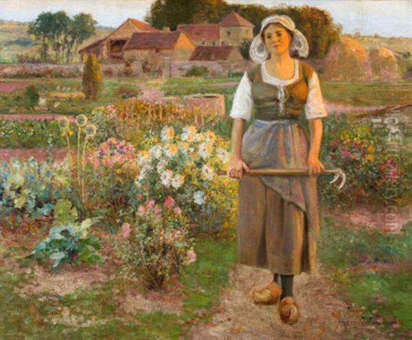 Maiden In The Garden Oil Painting by Jean Beauduin