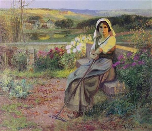 Woman In A Garden Oil Painting by Jean Beauduin