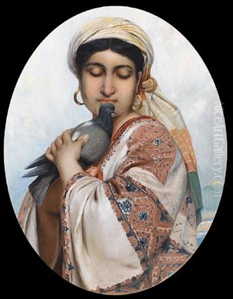 Oriental Girl With A Dove Oil Painting by Polydore Beaufaux