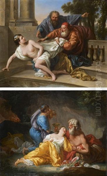 Suzanne Et Les Vieillards (+ Loth Et Ses Filles; Pair) Oil Painting by Jacques Antoine Beaufort