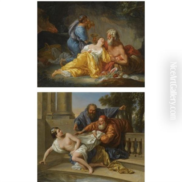 Lot And His Daughters (+susanna And The Elders, Lrgr; Pair) Oil Painting by Jacques Antoine Beaufort