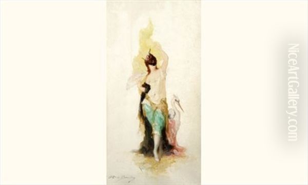 Danseuse A L'eventail Oil Painting by Anatole Henri de Beaulieu