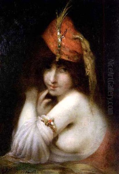 Orientale Au Chapeau Rouge Oil Painting by Anatole Henri de Beaulieu