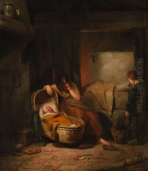 Bauerin Mit Ihren Kindern Oil Painting by Joseph Beaume