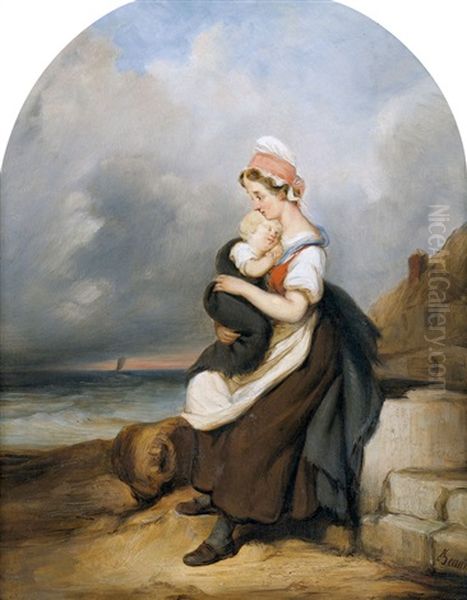 Fischersfrau Mit Kind An Der Kuste Oil Painting by Joseph Beaume