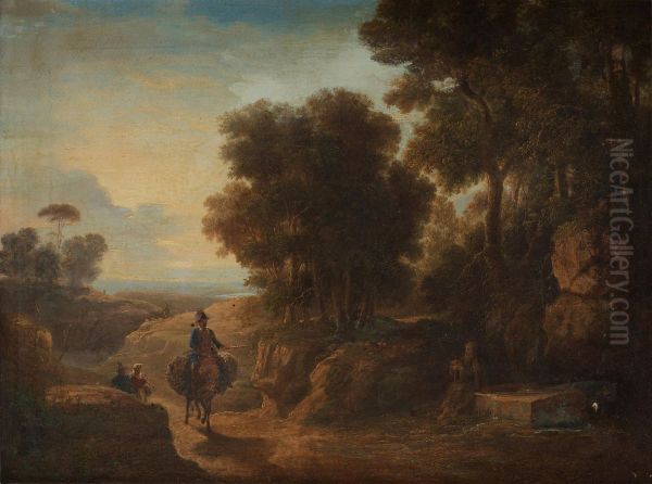 Italian Landscape With Figures Oil Painting by Agostino Aglio