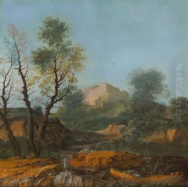 An Idyllic Landscape Oil Painting by Agostino Aglio