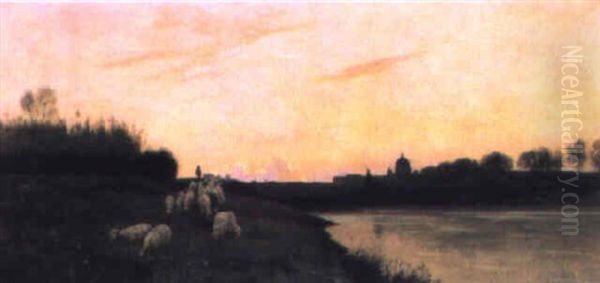 Bord Du Tiber Oil Painting by Auguste-Bouthillier de Beaumont