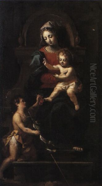 The Madonna And Child Enthroned With The Infant St. John The Baptist Oil Painting by Charles Edouard de Beaumont