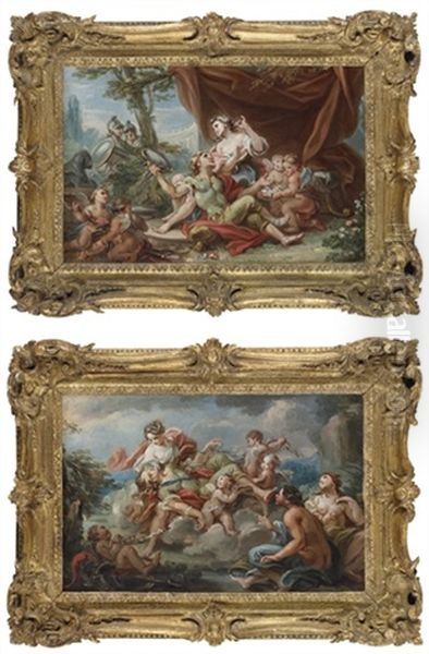 Rinaldo And Armida Surprised By Ubalde And Carlo (+ Armida Watching The Sleeping Rinaldo; Pair) Oil Painting by Claudio Francesco Beaumont