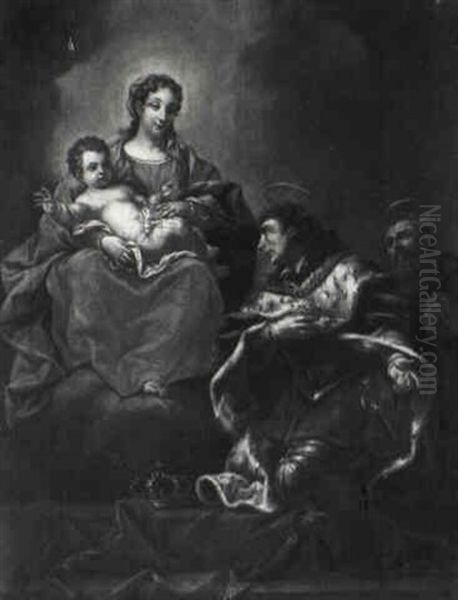 Madonna And Child Adored By Sts. Louis And Francis Of Paola Oil Painting by Claudio Francesco Beaumont