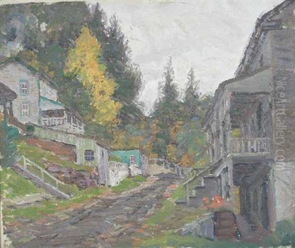 Upstate Ny Townscape Oil Painting by Ernest Beaumont