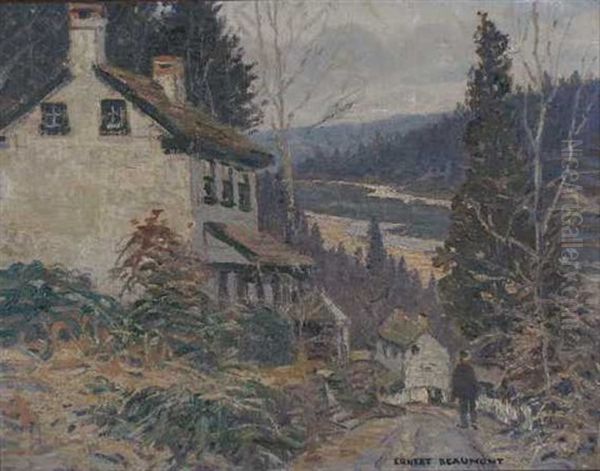 Upstate New York Village Lane Oil Painting by Ernest Beaumont