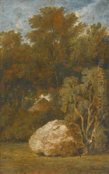 View In The Winter Garden Of Coleorton Hall, Leicestershire; Study Of The Sedia Del Diavolo Temple, Italy (2 Works) Oil Painting by George Howland Beaumont