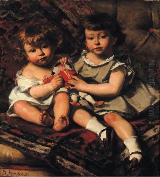 Les Enfants Janssens Ou Les Enfants Aupolichinelle Oil Painting by Edouard Agneessens