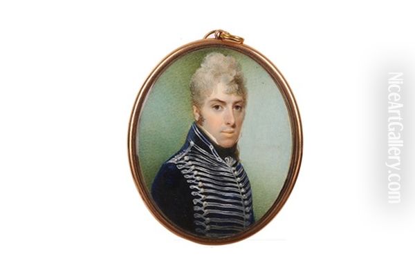 Portrait Miniature Of An Officer Of The Hussars Regiment Oil Painting by John Thomas Barber Beaumont