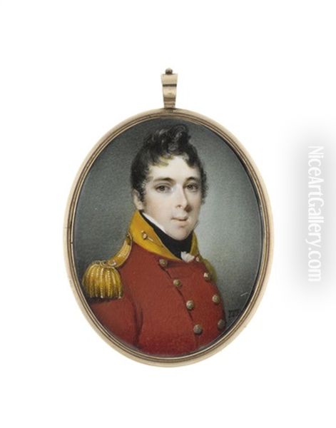 A Portrait Miniature Of A Subaltern Of The Light Company Oil Painting by John Thomas Barber Beaumont