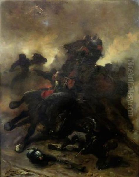 The Heat Of Battle Oil Painting by Wilfrid Constant Beauquesne