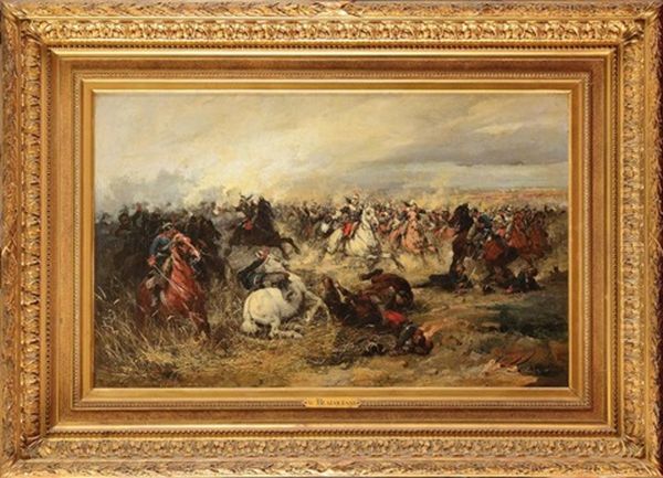 Charge Des Cuirassiers Francais Contre La Cavalerie Prussienne. Guerre De 1870. Oil Painting by Wilfrid Constant Beauquesne