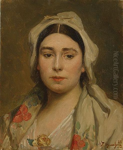 Portret Van Een Jonge Vrouw. Oil Painting by Edouard Agneessens