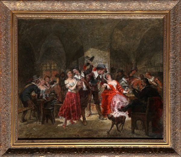 Men Fraternizing With The Ladies Oil Painting by Wilfrid Constant Beauquesne