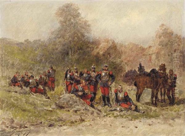 Resting Soldiers Oil Painting by Wilfrid Constant Beauquesne