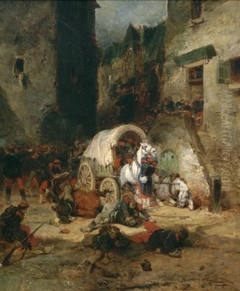 Crowded Village Scene Of The French Revolution Oil Painting by Wilfrid Constant Beauquesne