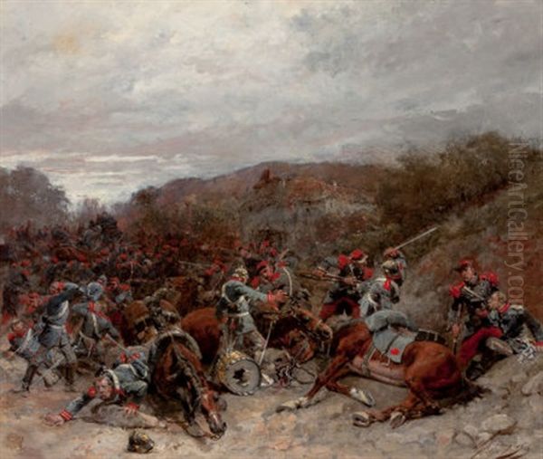 Battle Scene From The Franco-prussian War Oil Painting by Wilfrid Constant Beauquesne