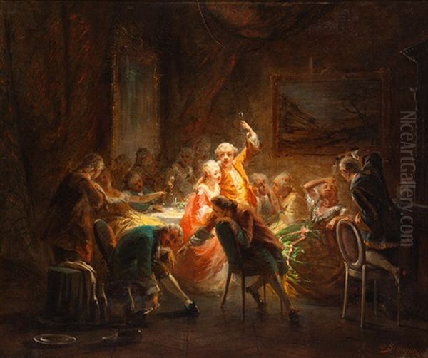 Banquet - Festliche Gesellschaft Beim Champagner Trinken Oil Painting by Wilfrid Constant Beauquesne