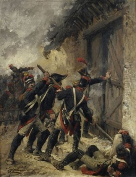 Scene De Combat Oil Painting by Wilfrid Constant Beauquesne