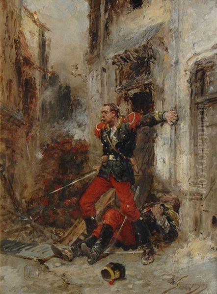 French Soldier In House-to-house Fighting Oil Painting by Wilfrid Constant Beauquesne