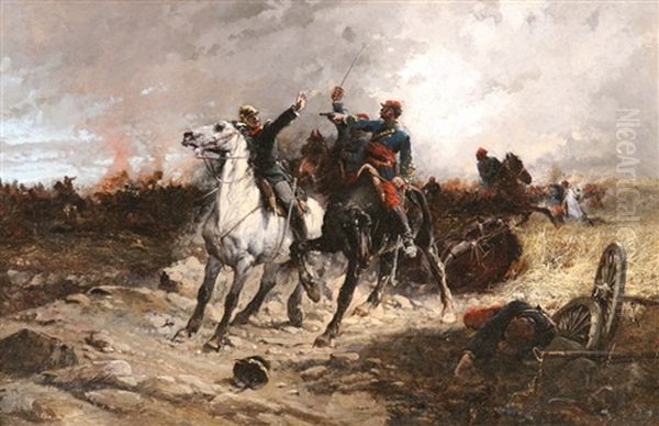 A Critical Moment - Scene From The Franco-prussian War Oil Painting by Wilfrid Constant Beauquesne