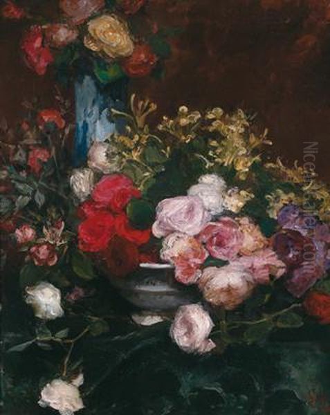 Still Life With Flowers Oil Painting by Edouard Agneessens