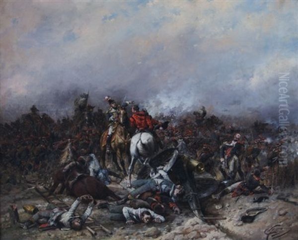 Battle Scene Oil Painting by Wilfrid Constant Beauquesne