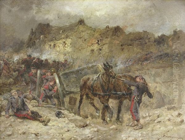 La 8eme Batterie, Episode Du 16 Aout, 1870 Oil Painting by Wilfrid Constant Beauquesne