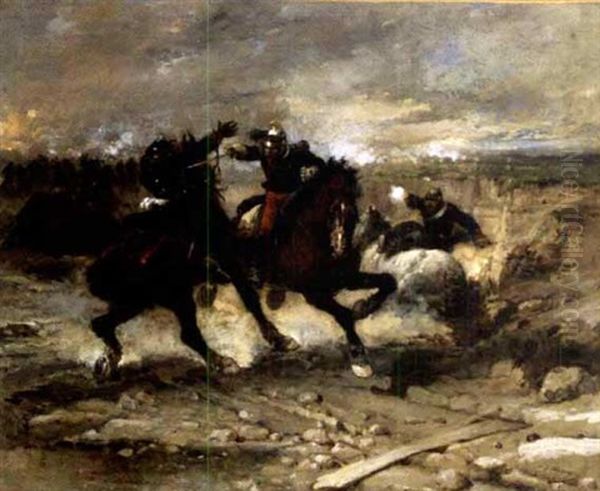 Cavalry Duel, Franco-prussian War Oil Painting by Wilfrid Constant Beauquesne