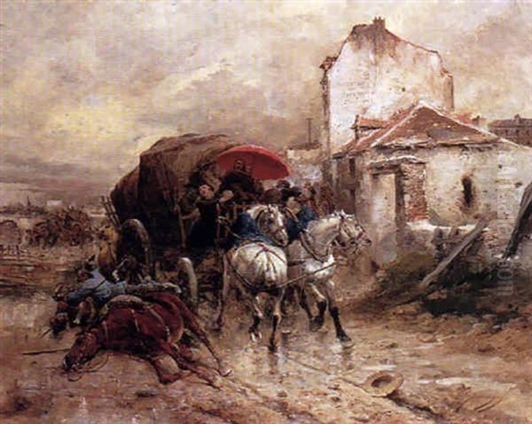 L'attaque De Uhlaris A Woerth Oil Painting by Wilfrid Constant Beauquesne