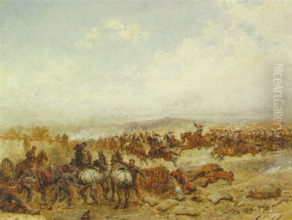 A Scene From The Franco-prussian War Oil Painting by Wilfrid Constant Beauquesne