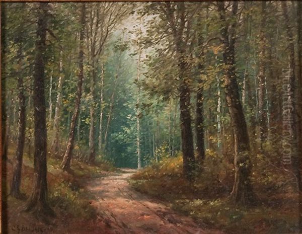 A Sunlit Path Through The Forest Oil Painting by Charles Grant Beauregard