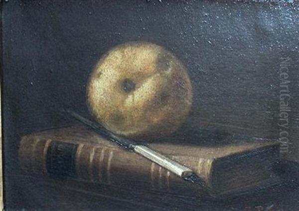 Still Life With Book, Knife And Pear Oil Painting by G. Pierre Beauregard