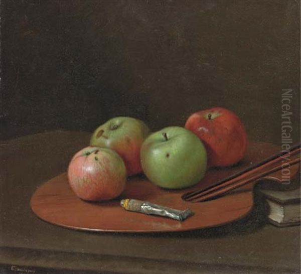 Apples On An Artist's Palette Oil Painting by G. Pierre Beauregard