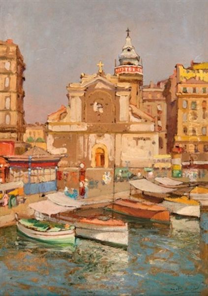 Eglise Des Augustins A La Publicite Mattei Cap Corse Oil Painting by Emile Beaussier