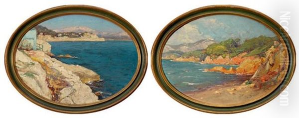 Crique Pres De Carqueiranne Et Crique Pres De Marseille (2 Works) Oil Painting by Emile Beaussier