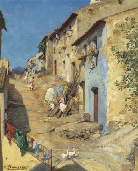 Strassenszene Der Rue De La Monroie, Villeneuve Les Avignon Oil Painting by Emile Beaussier