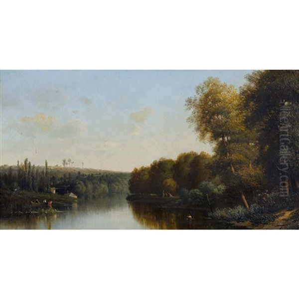 Paysage A La Riviere Oil Painting by Charles Joseph Beauverie