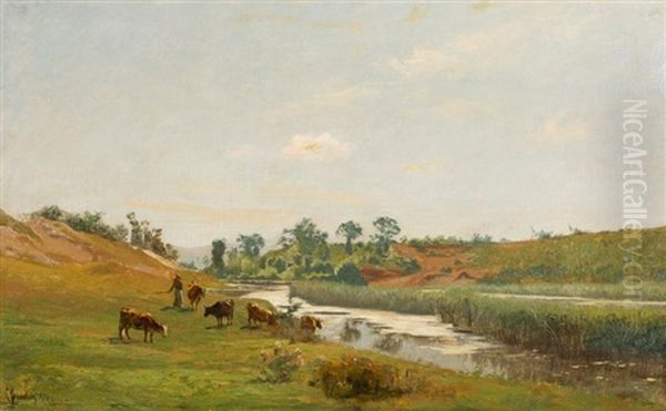 Paysage Et Vaches Oil Painting by Charles Joseph Beauverie